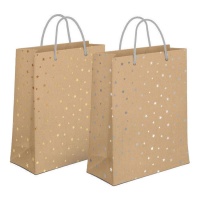 Saco de oferta 23 x 18 x 10 cm kraft com estrelas - 1 unid.