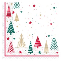 Guardanapos brancos de Natal com árvores e estrelas de 16,5 x 16,5 cm - 20 unidades
