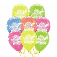 Balões de látex Feliz Cumpleaños multicolor de néon de 30 cm - Sempertex - 12 unidades