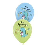 Balões de Látex de Feliz Aniversário Dinossauro de 30 cm - 6 unidades