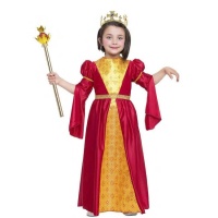 Fantasia de princesa medieval vermelha e amarela para menina