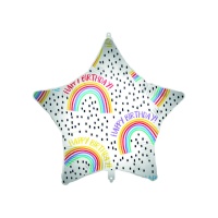 Balão estrela Happy Birthday arco-íris de 46 cm - Procos