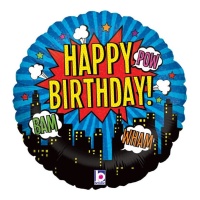 Balão redondo Feliz Aniversário Banda Desenhada 46 cm - Grabo