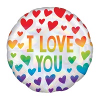 Balão I Love You redondo iridescente multicolorido 45cm - Anagrama