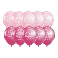 Feliz Aniversário Balões cor-de-rosa com coroa de flores 30 cm - 10 peças