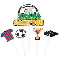 Topper para bolo de Futebol com bola e camiseta - 5 unidades