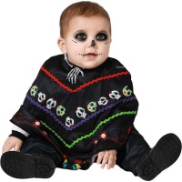 Fato de esqueleto mexicano para bebé com poncho