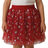Saia de tutu vermelha com figuras natalinas infantil - 30 cm