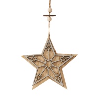 Adorno pendente de estrela de madeira de 12 cm