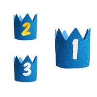 Coroa de borracha eva azul infantil com purpurina e número