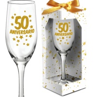 Copo de vidro com 50º aniversário dourado