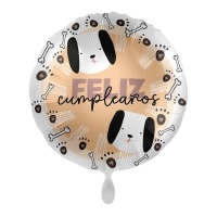 Balão redondo Feliz Aniversário com Cães e Ossos 43 cm - Premioloon