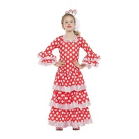 Fato flamenco vermelho e branco para raparigas