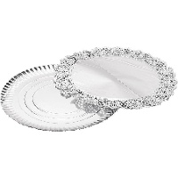 Bandeja redonda de 23 cm em cartão com renda prateada