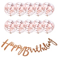 Kit de balões Happy Birthday Rose Gold - Monkey Business - 9 unidades