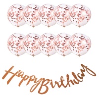 Kit de balões Happy Birthday Rose Gold - Monkey Business - 9 unid.