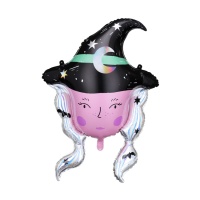 Balão de bruxa com cabelo prateado de 73,5 x 101 cm - PartyDeco