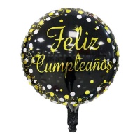 Balão Happy Birthday preto e dourado 45 cm