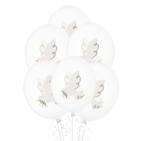 Balões de látex com pomba 30 cm - PartyDeco - 6 pcs.