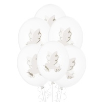 Balões de látex com pomba 30 cm - PartyDeco - 6 pcs.