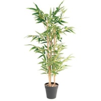 Planta de bambu artificial com caule claro e vaso preto de 1 m