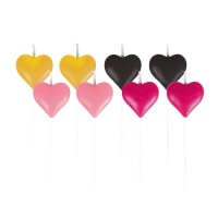 Velas Sweet Love corações sortidos 7 cm - 8 unidades