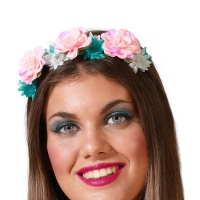 Fita para a cabeça com flores em tons pastel