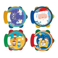 Pandeireta de Natal em plástico de 17 cm com desenhos variados e pega
