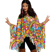 Poncho hippie com flores coloridas para adulto