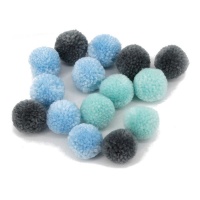 Pompons de cor azul, cinzento e verde 3 cm - 15 pcs.