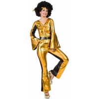 Traje estilo disco dourado e preto para mulher