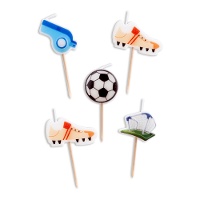 Velas de futebol com bola e baliza - 5 unidades