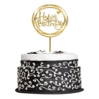 Topper para bolo de Happy Birthday dourado com corações - Dekora
