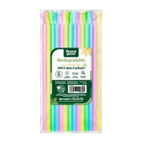 Canudos de 20,3 cm de plástico biodegradável coloridos com colher - Honest Green - 100 unidades