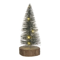 Árvore de Natal verde com base de madeira e luzes de 20 cm