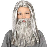 Cabeleira longa com bigode e barba de criança cinzenta