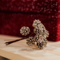 Ramo decorativo com pinhas champanhe de 10 cm