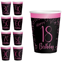 Copos Elegant Pink de 250 ml com números - 8 unidades