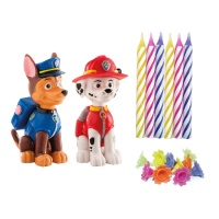 Conjunto de bolo Paw Patrol com figuras e velas da Patrulha Canina - Dekora