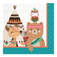 Guardanapos de teepee com animais 16,5 x 16,5 cm - 20 pcs.