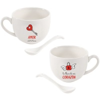 Chávena do amor 265 ml com mensagem e colher - 2 unidades