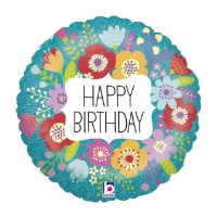 Balão de flores redondas Feliz Aniversário 46 cm - Grabo