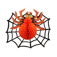 Pendente de aranha cor de laranja com teia de aranha de 42 x 42 cm