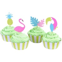 Cápsulas para cupcakes com palitos tropicais - 24 unidades