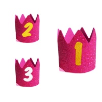 Coroa de borracha eva fuchsia infantil com purpurina e número