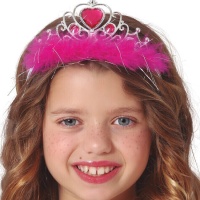 Fita para a cabeça com coroa de princesa, coração e penas