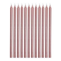 Velas compridas metalizadas rosa e dourado 13 cm - Guirca - 12 unidades