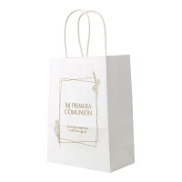 Bolsa de Minha Primeira Comunhão Ouro e Flores de 21 x 15 x 8 cm