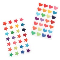 Autocolantes 3D coração e estrela com purpurinas - 28 peças