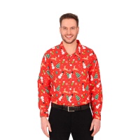 Camisa de Natal vermelha com boneco de neve